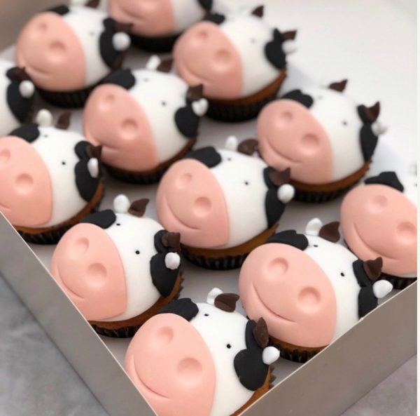 cow fondant cupcakes, cow cupcakes, taylor made cakes
